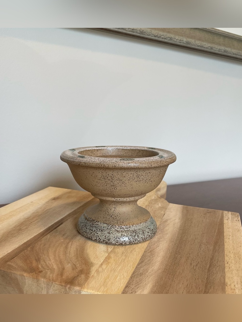 Vintage Speckled Stoneware Pedestal Candle Holder